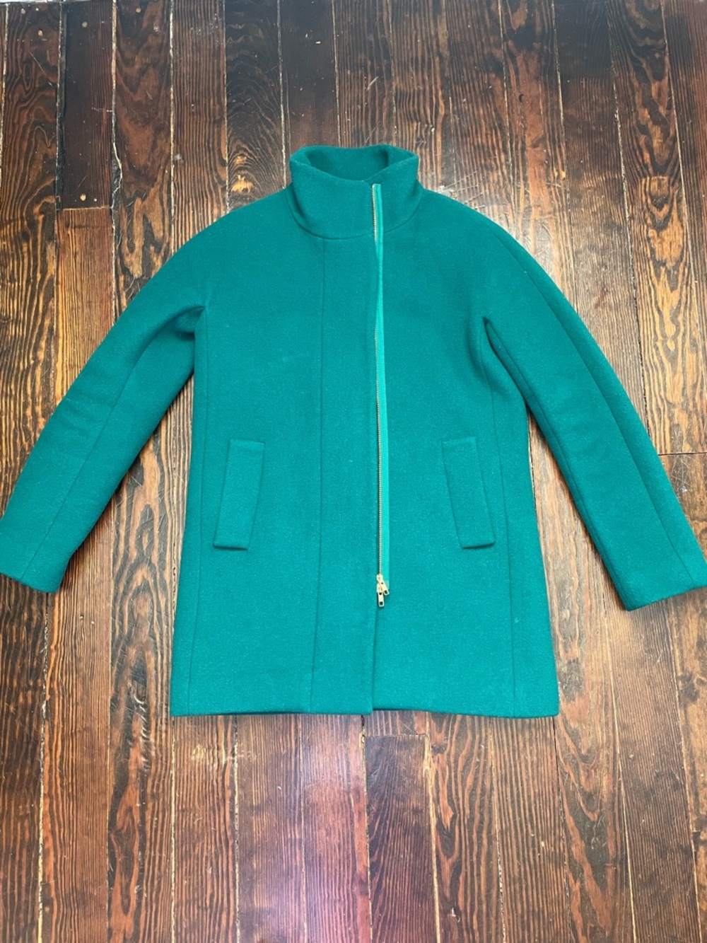 J.Crew City Coat Wool Blend Emerald Green Size 2 Excellent Condition Zip Front